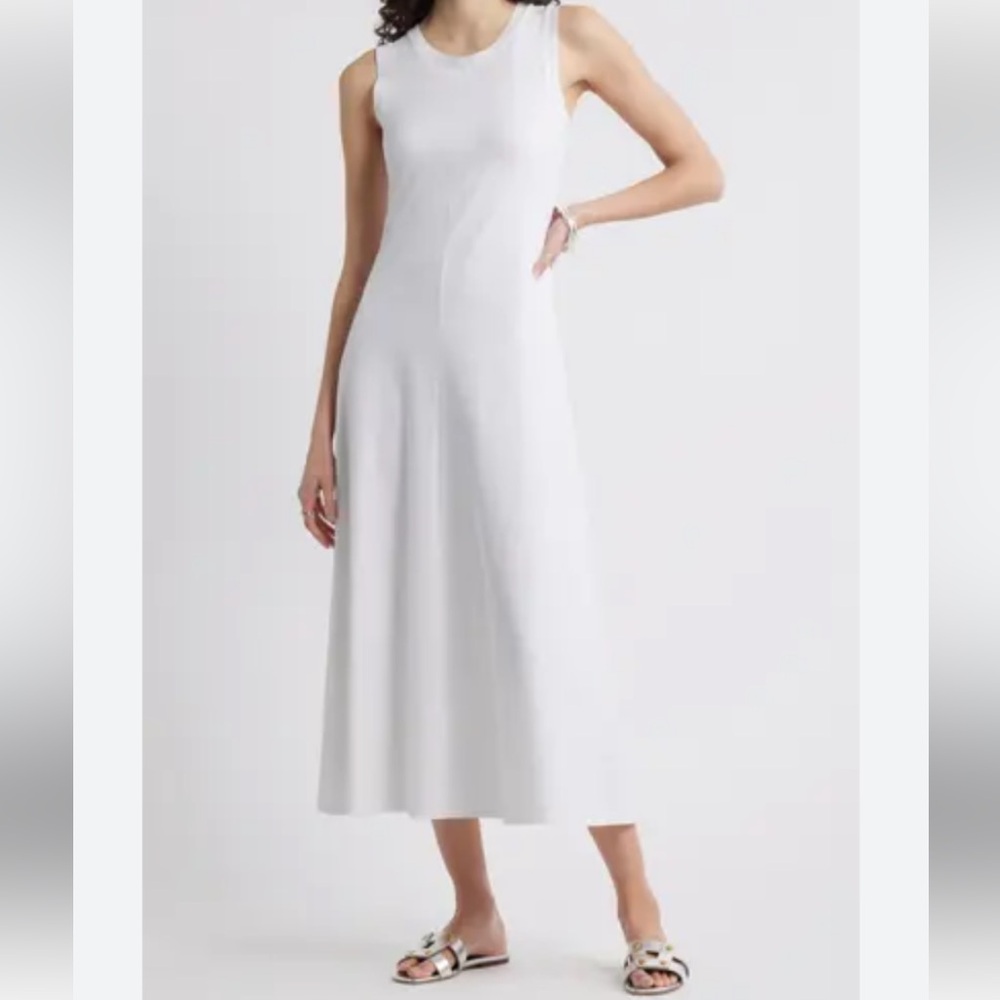 NWT Magaschoni White Sleeveless w/ flowing A-Line Cotton Small Maxi Dress